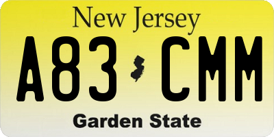 NJ license plate A83CMM