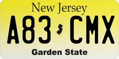NJ license plate A83CMX