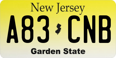 NJ license plate A83CNB