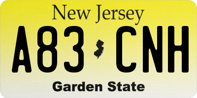 NJ license plate A83CNH