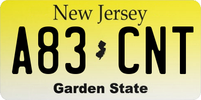 NJ license plate A83CNT