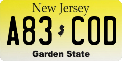 NJ license plate A83COD