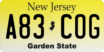 NJ license plate A83COG