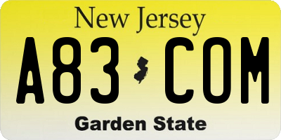 NJ license plate A83COM