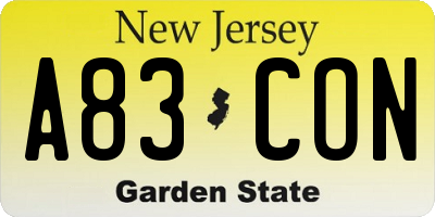 NJ license plate A83CON