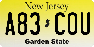 NJ license plate A83COU