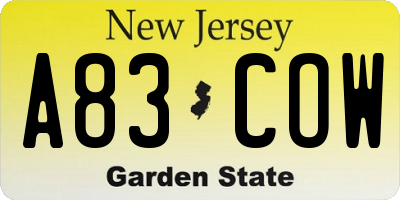 NJ license plate A83COW