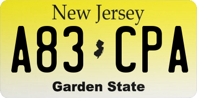 NJ license plate A83CPA