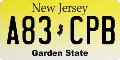 NJ license plate A83CPB