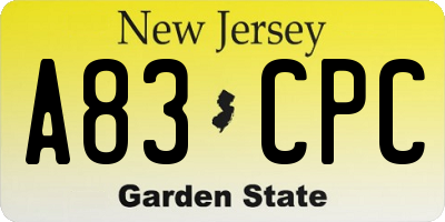NJ license plate A83CPC