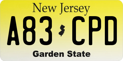 NJ license plate A83CPD