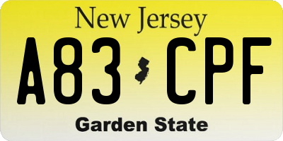 NJ license plate A83CPF