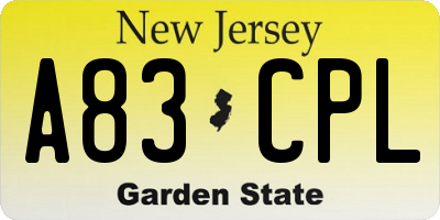 NJ license plate A83CPL