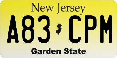 NJ license plate A83CPM