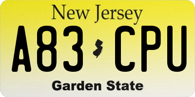 NJ license plate A83CPU