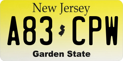 NJ license plate A83CPW