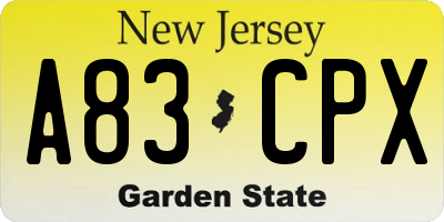 NJ license plate A83CPX