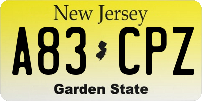 NJ license plate A83CPZ