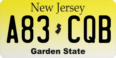 NJ license plate A83CQB