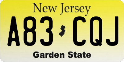 NJ license plate A83CQJ