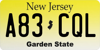 NJ license plate A83CQL