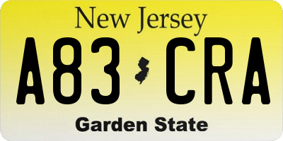 NJ license plate A83CRA