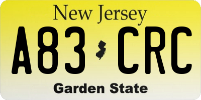NJ license plate A83CRC