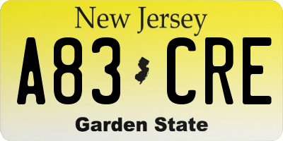 NJ license plate A83CRE
