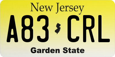 NJ license plate A83CRL