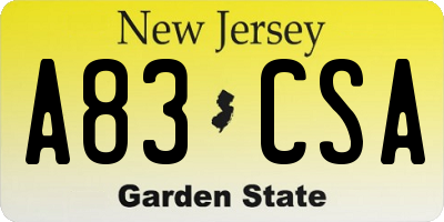 NJ license plate A83CSA