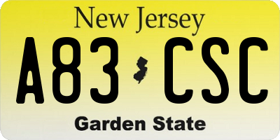 NJ license plate A83CSC
