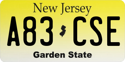 NJ license plate A83CSE