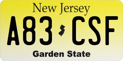 NJ license plate A83CSF