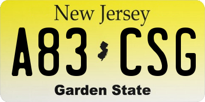 NJ license plate A83CSG
