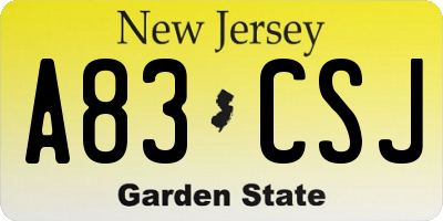 NJ license plate A83CSJ