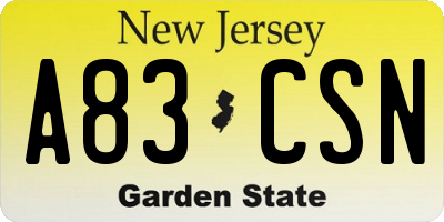 NJ license plate A83CSN