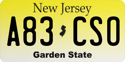 NJ license plate A83CSO