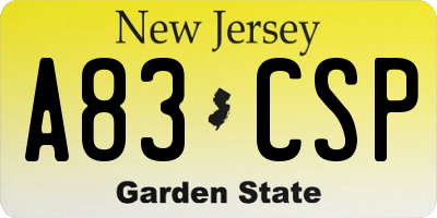 NJ license plate A83CSP
