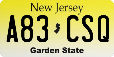 NJ license plate A83CSQ