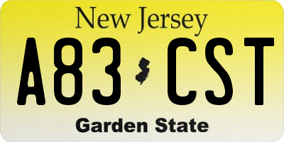 NJ license plate A83CST