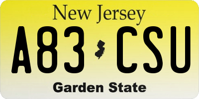 NJ license plate A83CSU