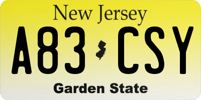 NJ license plate A83CSY