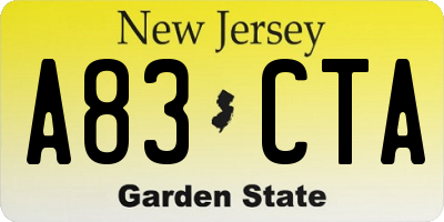 NJ license plate A83CTA