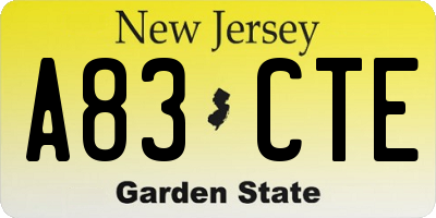 NJ license plate A83CTE
