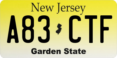 NJ license plate A83CTF