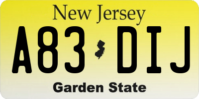 NJ license plate A83DIJ