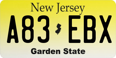NJ license plate A83EBX