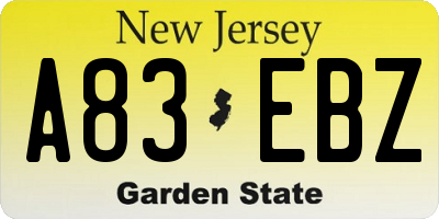 NJ license plate A83EBZ