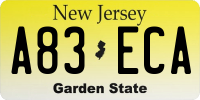 NJ license plate A83ECA