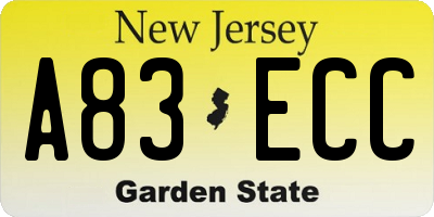 NJ license plate A83ECC